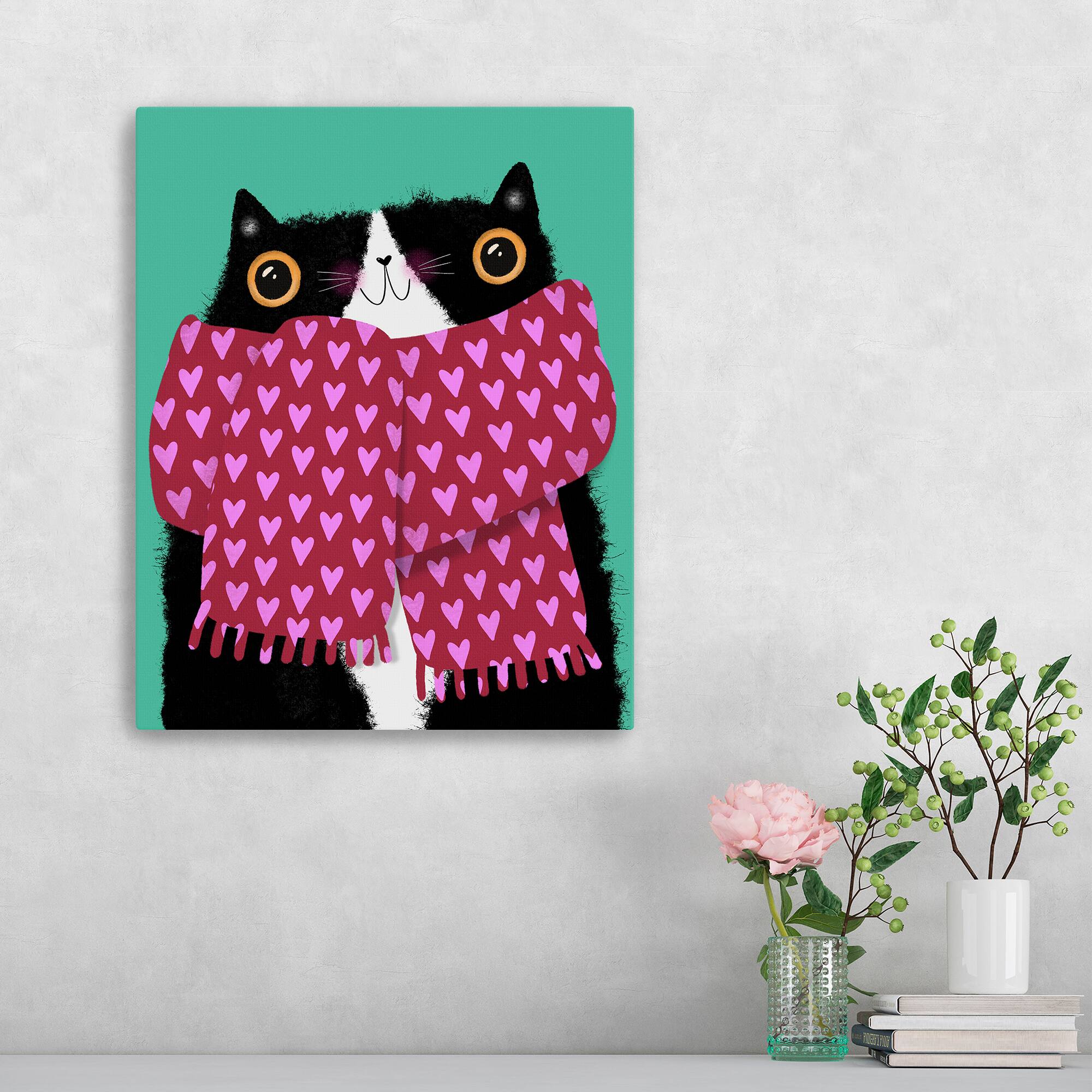 Tuxedo Cat Love Scarf Canvas Giclée Art